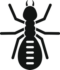 This black and white vector graphic represents a termite, perfect for illustrating pest control