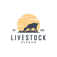 Cattle Farm Livestock Logo, Farm Garden Land Agriculture Retro Vintage Emblem Design