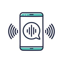 Voice message smartphone. Smartphone with a voice message icon and sound waves, representing communication and connection.