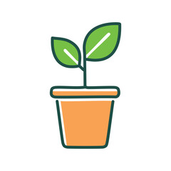 Plant pot icon. Simple line art illustration of a potted plant, symbolizing growth and new beginnings.