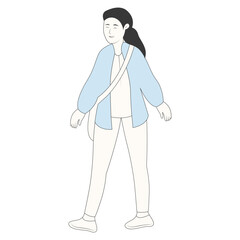 People Walking Character with Casual Clothes. Vector Cartoon Illustration.