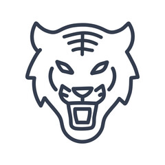 Tiger head icon. Line art illustration of a roaring tiger head, symbolizing strength, power, and wildness.
