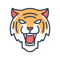 Tiger head icon. Cartoon illustration of a tiger head with open mouth.
