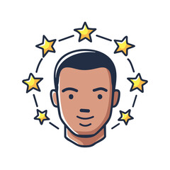 Man with stars. Illustration of a happy man with stars around his head, symbolizing success and achievement.