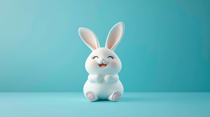 Fototapeta premium A cheerful, adorable bunny sitting against a pastel background, symbolizing happiness, innocence, and the charm of simplicity. Perfect for conveying messages of joy, playfulness, and warmth.