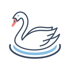 Swan water bird. Simple line art of a swan swimming in water. Graceful, elegant, serene.