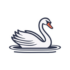 Swan water bird. White swan with elegant neck, swimming in blue water. Graceful and serene, symbolizing beauty and purity.