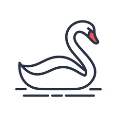 Graceful swan icon. Simple line art icon of a white swan swimming in water. Perfect for nature, elegance, and beauty themes.