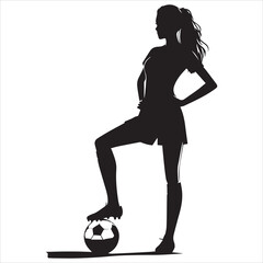 Basic RGB female soccer player football silhouette vector on white background 
