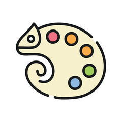 Chameleon palette. Colorful chameleon with paint palette, representing creative and adaptive artist.