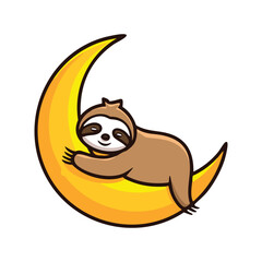 Sloth sleeping moon. Adorable sloth resting on the crescent moon, symbolizing peaceful slumber and sweet dreams.