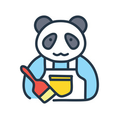 Panda painter. Cute panda wearing an apron and holding a paintbrush, ready to paint.