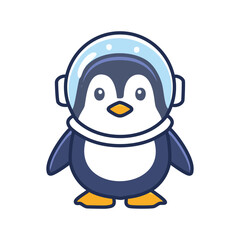 Penguin astronaut. Cute cartoon penguin wearing an astronaut helmet, ideal for children's books, apparel, or social media content.