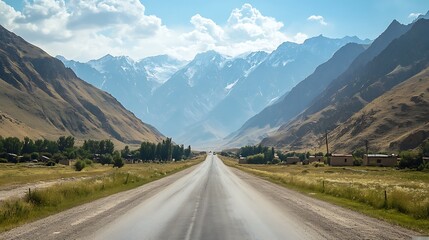 Naklejka premium Adventure on the Tajikistan Pamir Highway: Exploring Rugged Mountains and Remote Villages on an Epic Road Trip