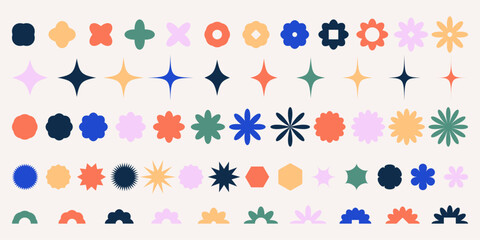 Brutalist geometric y2k shapes and figures various form. Trendy retro figure, flower and other abstract elements set. Vector design aesthetic