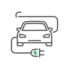 Electric vehicle charging. Charging an electric car with a plug. The image symbolizes eco-friendly transportation.
