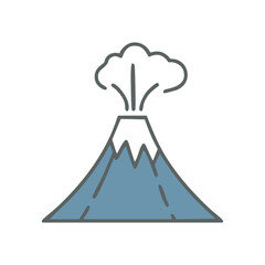 Active volcano icon. Illustration of a volcano with smoke rising from its crater, representing natural power and geological activity.