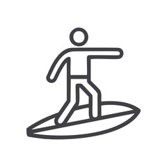 Surfer icon. Simple line drawing icon of a surfer riding a wave. Perfect for websites, apps, and presentations related to water sports and recreation.