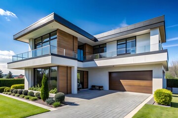 Fototapeta premium Modern House with a Large Balcony.