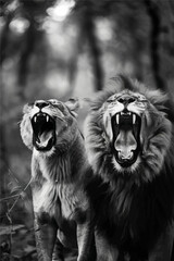 Roaring Lion Duo: Two Lions in Black and White