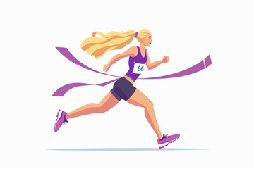 Running Woman with Blonde Hair and Purple Sash