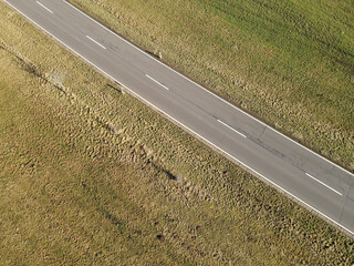 Aerial view of a road in the countryside in spring