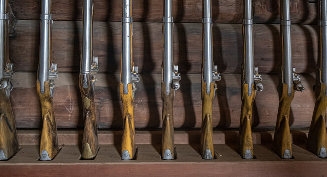Muskets ready to defend Fort Ross on the northern California coast.