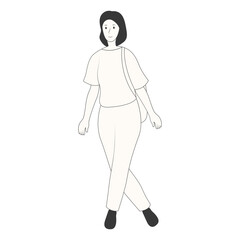 Hand Drawn Standing Pose Girl Character. Isolated on White Background