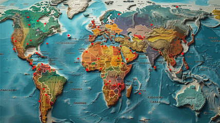 World Map with Countries Highlighted in Red