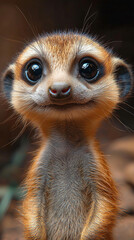 Fototapeta premium A cute meerkat with big, curious eyes stares directly at the camera.