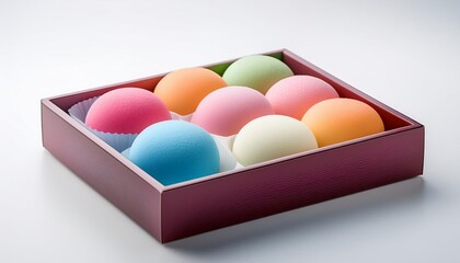 Colorfull mochi in bento box with white background isolated