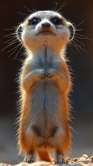 Fototapeta premium A cute meerkat stands tall and alert, its big eyes looking up with curiosity.