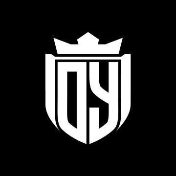 recommend clip art: DY Letter logo shield shape inside shield badge crown on black background template design