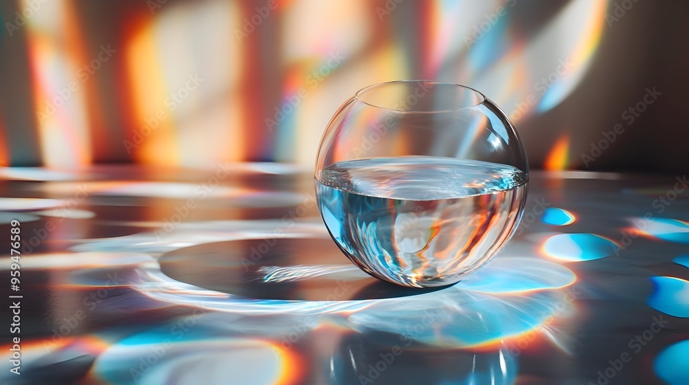 Poster simulated physics experiment on light refraction in laboratory setting