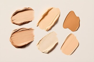 Foundation or bb cc cream and matte concealer texture swatch on light beige background