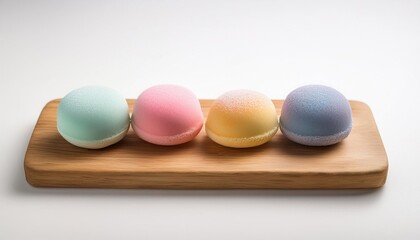 Obraz premium Colorfull mochi on wood with white background isolated