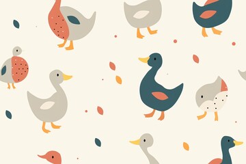 Cute Cartoon Ducks Pattern. A fun and continuous duck-themed pattern with a sweet aesthetic.