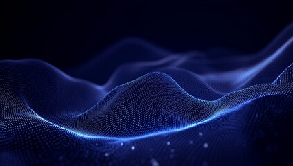 Fototapeta premium Abstract blue digital wave with glowing dots.