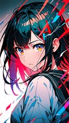 Naklejka premium Anime Girl with glitz effect illustration 