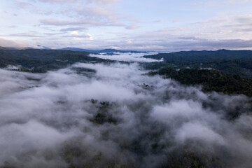 Mists at sunrise,Morning fog and mountains in the forest