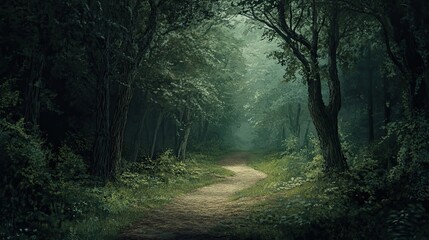 Obraz premium A Winding Path Through a Dark and Foggy Forest