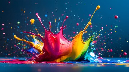 Vibrant Paint Splash Collision in Midair with Ample Copyspace