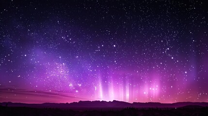 A stunning night sky adorned with vivid purple auroras and shimmering stars, offering a tranquil and majestic view. The scene is designed with plenty of copy-space for additional elements