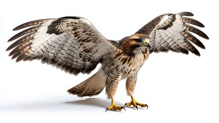 Fototapeta premium A majestic hawk with outstretched wings, showcasing its stunning plumage and keen expression, symbolizing power and freedom.
