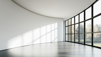 Fototapeta premium Modern Interior with Curved Wall and Large Window