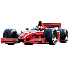 Red Formula One Race Car Moving Quickly Around the Track on a Transparent Background, PNG