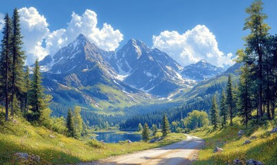 Fototapeta premium Majestic Mountain Landscape with a Winding Road