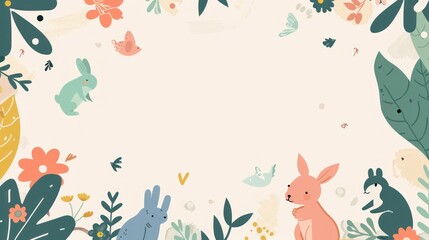 Naklejka premium Cute bunny rabbit with floral background.