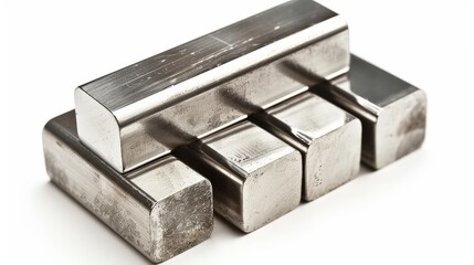 Metal Bars. Shiny Metallic Cubes with Polished Smooth Surface, Isolated on White