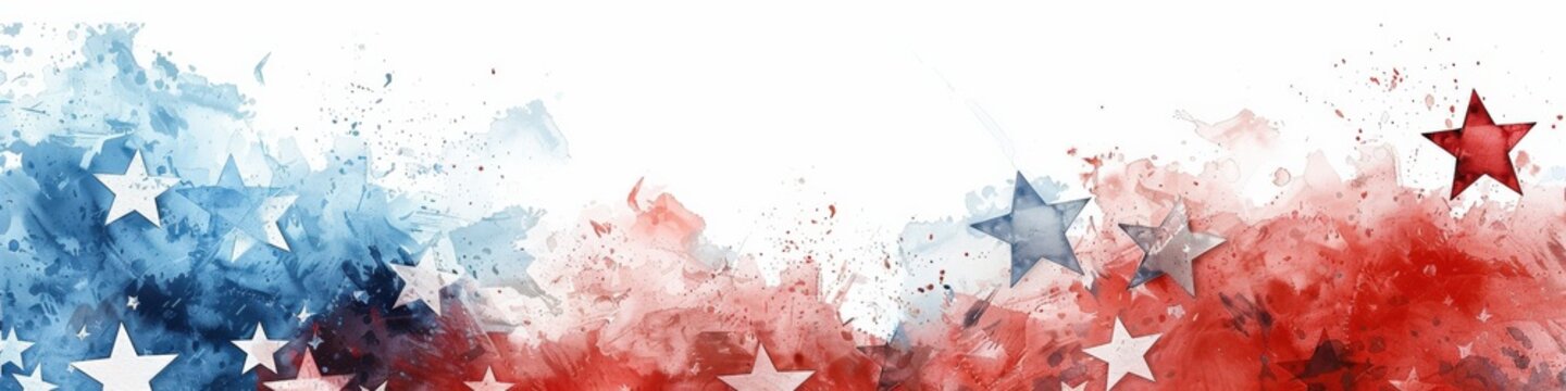 Memorial Day Background. 4th of July Red, White, and Blue Colors with Watercolor Star Border Texture Design
